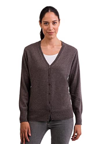 100% Kaschmir Damen Pullover Cardigan V-Ausschnitt | Strickjacke V-Ausschnitt 2-fädig (Grau/Taupe Melange, XXL) von CASH-MERE.CH