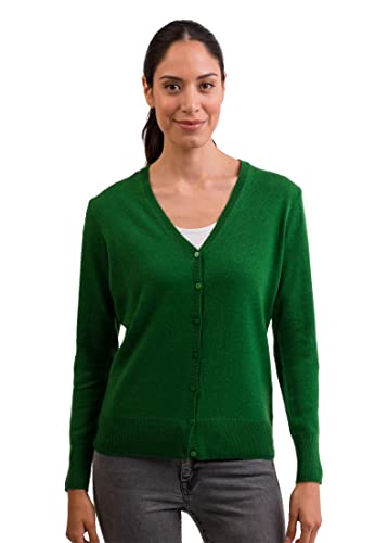 CASH-MERE.CH 100% Kaschmir Damen Pullover Cardigan V-Ausschnitt | Strickjacke V-Ausschnitt 2-fädig (Grün, L) von CASH-MERE.CH