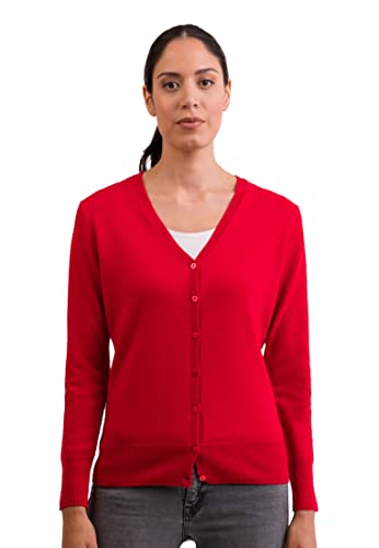 CASH-MERE.CH 100% Kaschmir Damen Pullover Cardigan V-Ausschnitt | Strickjacke V-Ausschnitt 2-fädig (Rot, L) von CASH-MERE.CH