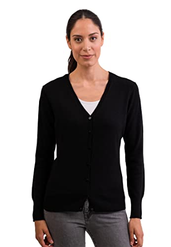 CASH-MERE.CH 100% Kaschmir Damen Pullover Cardigan V-Ausschnitt | Strickjacke V-Ausschnitt 2-fädig (Schwarz, XL) von CASH-MERE.CH