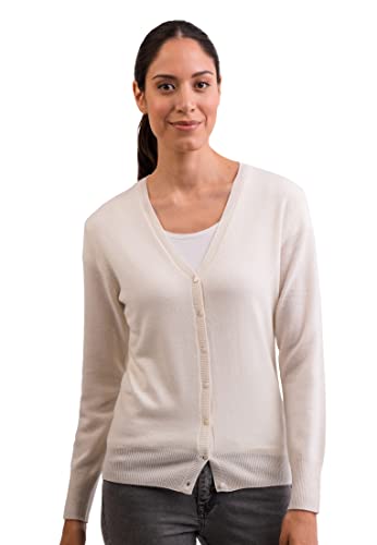 CASH-MERE.CH 100% Kaschmir Damen Pullover Cardigan V-Ausschnitt | Strickjacke V-Ausschnitt 2-fädig (Weiß, M) von CASH-MERE.CH