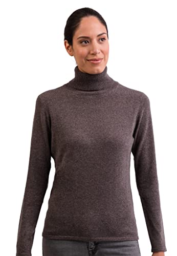 CASH-MERE.CH 100% Kaschmir Damen Pullover | Sweater Rollkragen 2-fädig (Grau/Taupe Melange, L) von CASH-MERE.CH