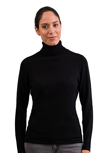 100% Kaschmir Damen Pullover | Sweater Rollkragen 2-fädig (Schwarz, XXL) von CASH-MERE.CH