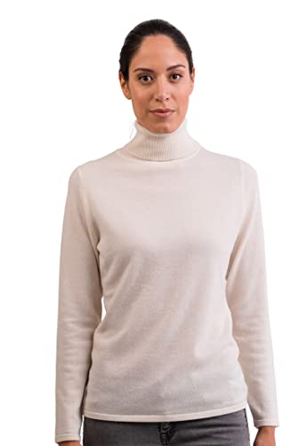 100% Kaschmir Damen Pullover | Sweater Rollkragen 2-fädig (Weiß, M) von CASH-MERE.CH