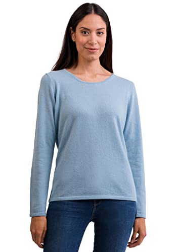 CASH-MERE.CH 100% Kaschmir Damen Pullover | Sweater Rundhalsausschnitt 2-fädig (Blau/Hellblau, M) von CASH-MERE.CH