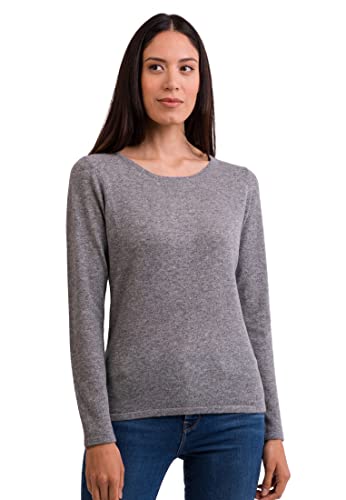 CASH-MERE.CH 100% Kaschmir Damen Pullover | Sweater Rundhalsausschnitt 2-fädig (Grau, M) von CASH-MERE.CH