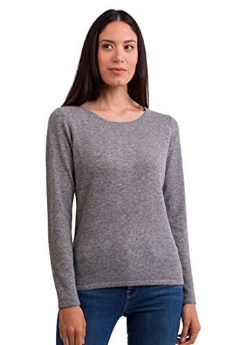 100% Kaschmir Damen Pullover | Sweater Rundhalsausschnitt 2-fädig (Grau, XXL) von CASH-MERE.CH