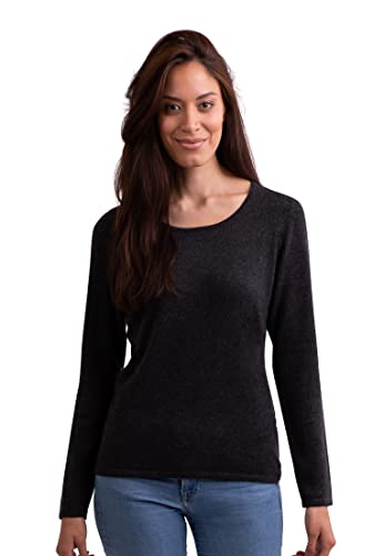 CASH-MERE.CH 100% Kaschmir Damen Pullover | Sweater Rundhalsausschnitt 2-fädig (Grau/Dunkelgrau/Dunkles Anthrazit, XL) von CASH-MERE.CH