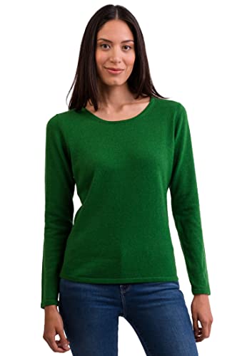 CASH-MERE.CH 100% Kaschmir Damen Pullover | Sweater Rundhalsausschnitt 2-fädig (Grün, XXL) von CASH-MERE.CH