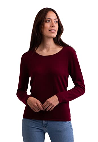 CASH-MERE.CH 100% Kaschmir Damen Pullover | Sweater Rundhalsausschnitt 2-fädig (Rot/Rot Schwarz/Rouge Noir, L) von CASH-MERE.CH