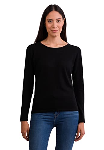 CASH-MERE.CH 100% Kaschmir Damen Pullover | Sweater Rundhalsausschnitt 2-fädig (Schwarz, XXL) von CASH-MERE.CH