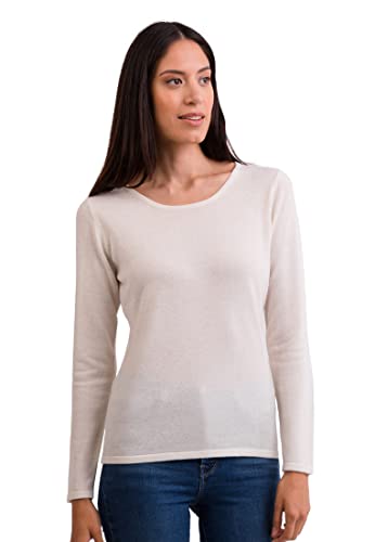 100% Kaschmir Damen Pullover | Sweater Rundhalsausschnitt 2-fädig (Weiß, XXL) von CASH-MERE.CH