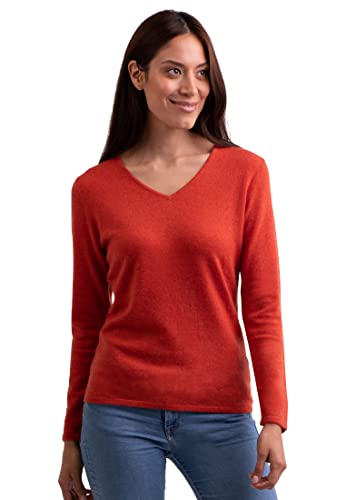 CASH-MERE.CH 100% Kaschmir Damen Pullover | Sweater V-Ausschnitt 2-fädig (Gelb/Siena Gelb, L) von CASH-MERE.CH