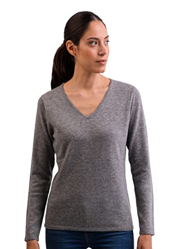 CASH-MERE.CH 100% Kaschmir Damen Pullover | Sweater V-Ausschnitt 2-fädig (Grau, XL) von CASH-MERE.CH