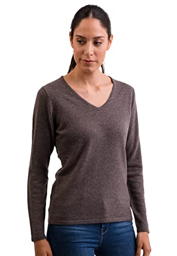 CASH-MERE.CH 100% Kaschmir Damen Pullover | Sweater V-Ausschnitt 2-fädig (Grau/Taupe Melange, L) von CASH-MERE.CH