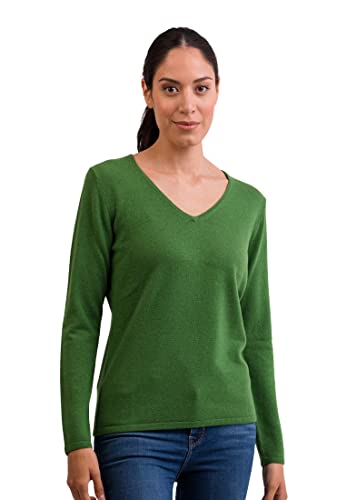 CASH-MERE.CH 100% Kaschmir Damen Pullover | Sweater V-Ausschnitt 2-fädig (Grün, L) von CASH-MERE.CH