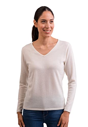 100% Kaschmir Damen Pullover | Sweater V-Ausschnitt 2-fädig (Weiß, S) von CASH-MERE.CH