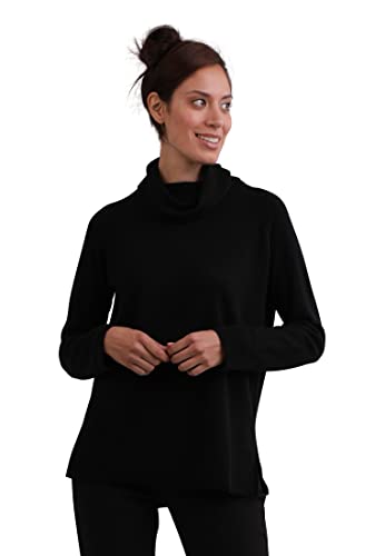 100% Kaschmir Damen Pullover mit geradem Schnitt und Seitenschlitz | Sweater Rollkragen 2-fädig (Schwarz, L) von CASH-MERE.CH