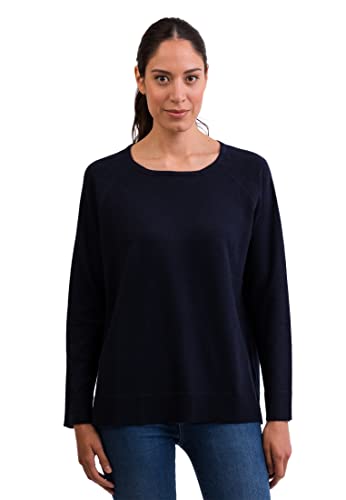 CASH-MERE.CH 100% Kaschmir Damen Pullover mit geradem Schnitt und Seitenschlitz | Sweater Rundhalsausschnitt 2-fädig (Blau/Marine, M) von CASH-MERE.CH