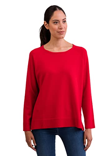 100% Kaschmir Damen Pullover mit geradem Schnitt und Seitenschlitz | Sweater Rundhalsausschnitt 2-fädig (Rot, L) von CASH-MERE.CH