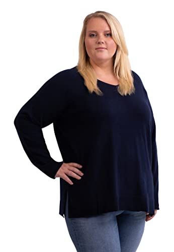 CASH-MERE.CH 100% Kaschmir Damen Pullover mit geradem Schnitt und Seitenschlitz | Sweater V-Ausschnitt Übergröße (Blau/Marine Blau, XXXL) von CASH-MERE.CH