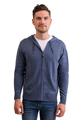 CASH-MERE.CH 100% Kaschmir Herren Kapuzenpullover | Hoodie mit Reißverschluss (Blau/Jeans, L) von CASH-MERE.CH