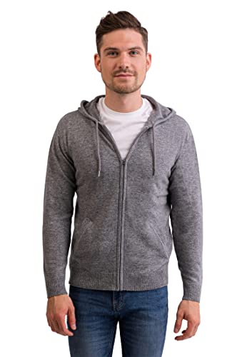 CASH-MERE.CH 100% Kaschmir Herren Kapuzenpullover | Hoodie mit Reißverschluss (Grau, XL) von CASH-MERE.CH