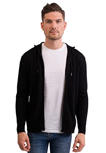 CASH-MERE.CH 100% Kaschmir Herren Kapuzenpullover | Hoodie mit Reißverschluss (Schwarz, S) von CASH-MERE.CH