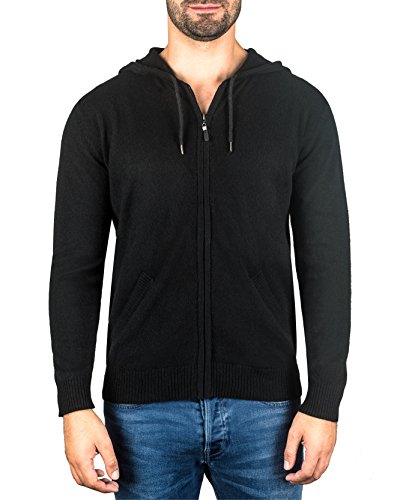 100% Kaschmir Herren Kapuzenpullover | Hoodie mit Reißverschluss (Schwarz, S) von CASH-MERE.CH