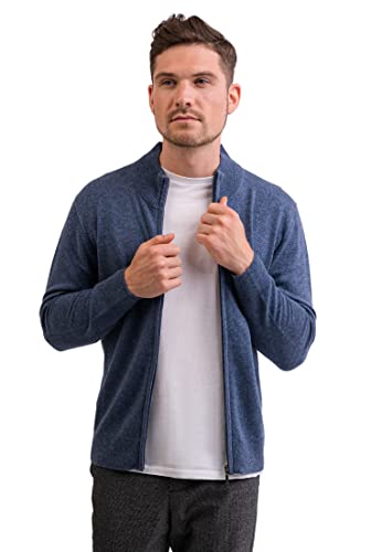 CASH-MERE.CH 100% Kaschmir Herren Pullover Cardigan mit Reißverschluss | Strickjacke mit Reißverschluss 2-fädig (Blau/Jeans Blau, XL) von CASH-MERE.CH