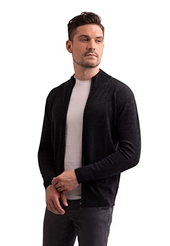 CASH-MERE.CH 100% Kaschmir Herren Pullover Cardigan mit Reißverschluss | Strickjacke mit Reißverschluss 2-fädig (Grau/Dunkelgrau/Dunkles Anthrazit, S) von CASH-MERE.CH