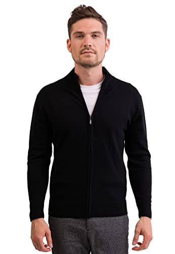 100% Kaschmir Herren Pullover Cardigan mit Reißverschluss | Strickjacke mit Reißverschluss 2-fädig (Schwarz, M) von CASH-MERE.CH