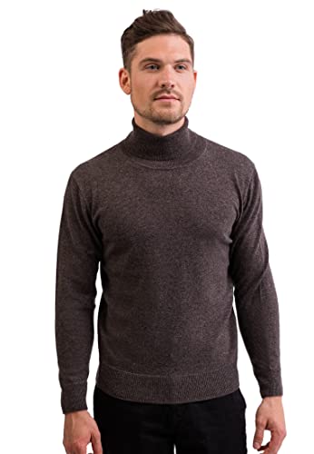 CASH-MERE.CH 100% Kaschmir Herren Pullover | Sweater Rollkragen 2-fädig (Grau/Taupe Melange, S) von CASH-MERE.CH