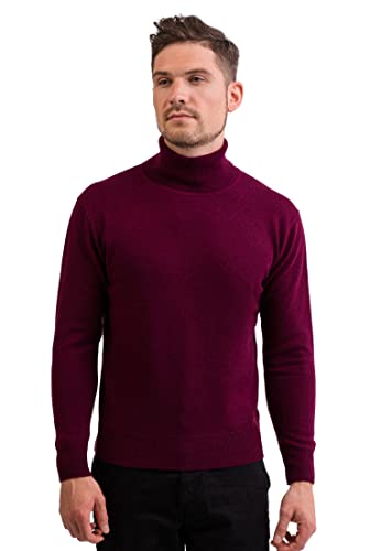 100% Kaschmir Herren Pullover | Sweater Rollkragen 2-fädig (Rot/Cranberry, L) von CASH-MERE.CH