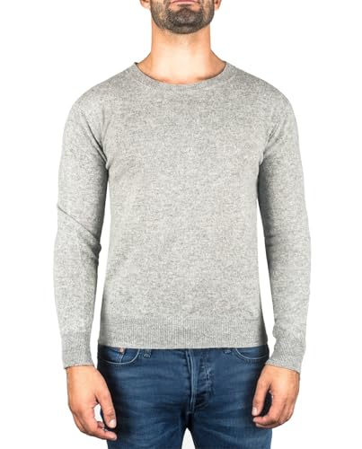 CASH-MERE.CH 100% Kaschmir Herren Pullover | Sweater Rundhalsausschnitt 2-fädig (Grau, L) von CASH-MERE.CH