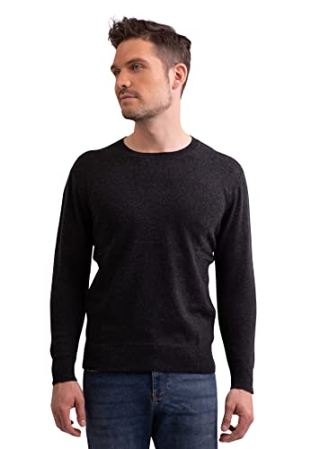 100% Kaschmir Herren Pullover | Sweater Rundhalsausschnitt 2-fädig (Grau/Dunkelgrau/Dunkles Anthrazit, L) von CASH-MERE.CH