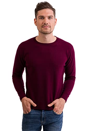 100% Kaschmir Herren Pullover | Sweater Rundhalsausschnitt 2-fädig (Rot/Cranberry, S) von CASH-MERE.CH