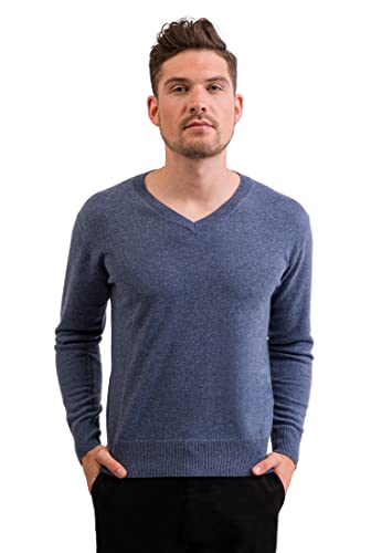 CASH-MERE.CH 100% Kaschmir Herren Pullover | Sweater V-Ausschnitt 2-fädig (Blau/Jeans, M) von CASH-MERE.CH