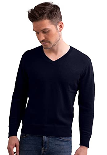 CASH-MERE.CH 100% Kaschmir Herren Pullover | Sweater V-Ausschnitt 2-fädig (Blau/Marine, S) von CASH-MERE.CH