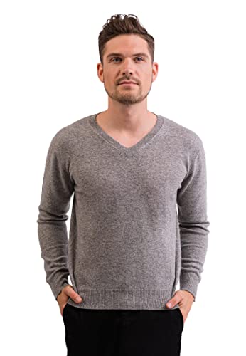 CASH-MERE.CH 100% Kaschmir Herren Pullover | Sweater V-Ausschnitt 2-fädig (Grau, XL) von CASH-MERE.CH