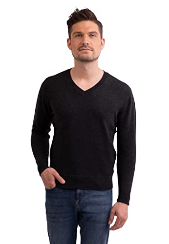 CASH-MERE.CH 100% Kaschmir Herren Pullover | Sweater V-Ausschnitt 2-fädig (Grau/Dunkelgrau/Dunkles Anthrazit, S) von CASH-MERE.CH