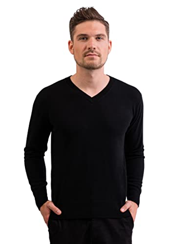 CASH-MERE.CH 100% Kaschmir Herren Pullover | Sweater V-Ausschnitt 2-fädig (Schwarz, S) von CASH-MERE.CH