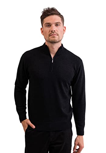 CASH-MERE.CH 100% Kaschmir Herren Stehkragen Pullover | Sweater mit Reißverschluss 2-fädig (Grau/Dunkelgrau/Dunkles Anthrazit, L) von CASH-MERE.CH