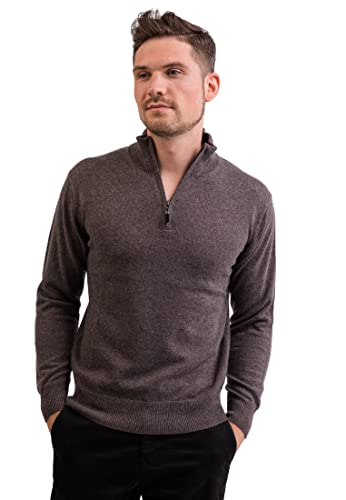 CASH-MERE.CH 100% Kaschmir Herren Stehkragen Pullover | Sweater mit Reißverschluss 2-fädig (Grau/Taupe Melange, L) von CASH-MERE.CH