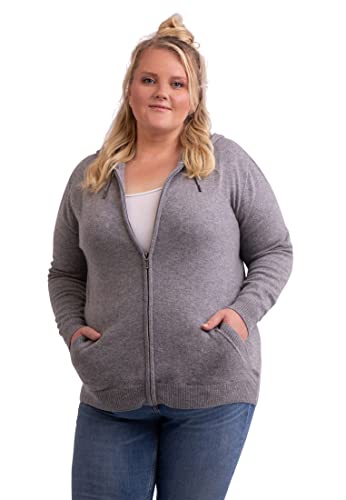 CASH-MERE.CH Damen Kapuzenpullover aus 100% Kaschmir in großen Größen | Hoodie mit Reißverschluss 2-fädig in Übergröße (Grau, XXXL) von CASH-MERE.CH