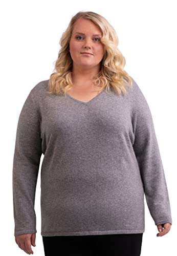 CASH-MERE.CH Damen Pullover aus 100% Kaschmir in großen Größen | Sweater V-Ausschnitt Übergröße (Grau, XXXL) von CASH-MERE.CH