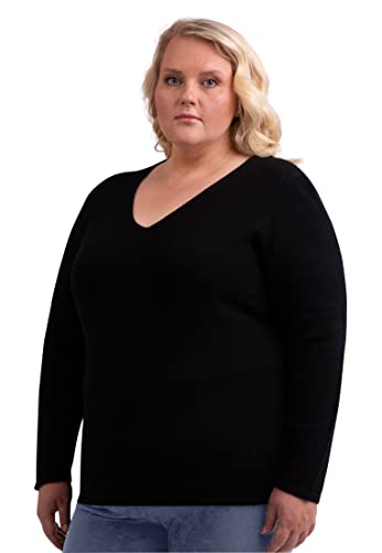 CASH-MERE.CH Damen Pullover aus 100% Kaschmir in großen Größen | Sweater V-Ausschnitt Übergrösse (Schwarz, XXXL) von CASH-MERE.CH