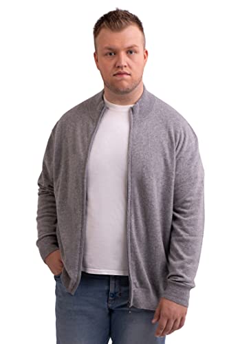CASH-MERE.CH Herren Cardigan Pullover aus 100% Kaschmir in großen Größen | Strickjacke mit Reißverschluss 2-fädig in Übergröße (Grau, XXXXL) von CASH-MERE.CH