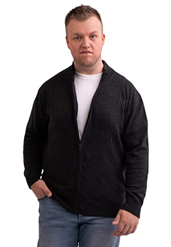 CASH-MERE.CH Herren Cardigan Pullover aus 100% Kaschmir in großen Größen | Strickjacke mit Reißverschluss 2-fädig in Übergröße (Grau/Dunkelgrau/Dunkles Anthrazit, XXXXL) von CASH-MERE.CH