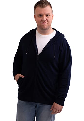 CASH-MERE.CH Herren Kapuzenpullover aus 100% Kaschmir in großen Größen | Hoodie mit Reißverschluss 2-fädig in Übergröße (Blau/Marine Blau, XXXL) von CASH-MERE.CH